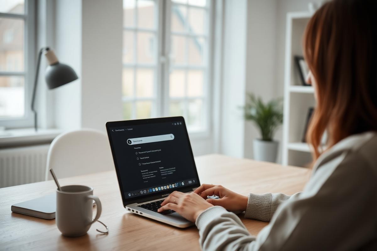 Persoon gebruikt een privacyvriendelijke zoekmachine op een laptop